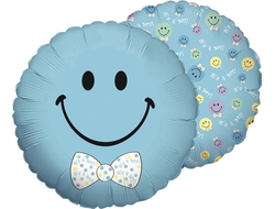 Шар (18''/46 см) Круг, Смайл мальчик, Голубой