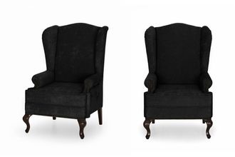 Английское кресло с ушами черное Velvet Lux 12
