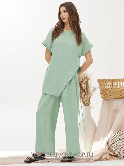 Женский льняной комплект мятного цвета