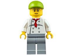 Chef - White Torso with 8 Buttons, Light Bluish Gray Legs, Lime Short Bill Cap Fire Station Hot Dog Vendor, n/a (cty0671)