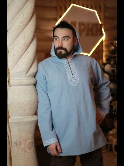 Рубаха с капюшоном «Утро Сварога» небесная