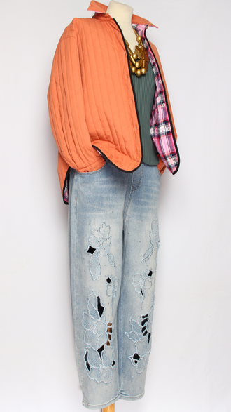 Жакет хлопок двойной "Строчёный двухсторонний1" персик до р.48 (рост до 164см)