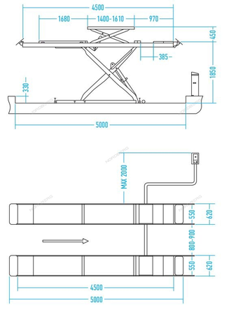 Подъемник ножничный для сход-развала г/п 4,5 т, 2 уровня подъема (с аварийным опусканием) NORDBERG N635-4,5