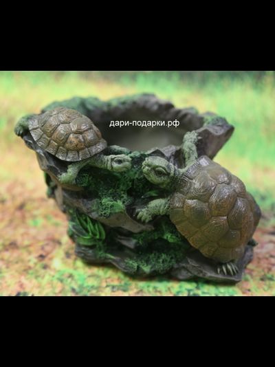 Кашпо Черепашки на пне 12*18см   0,5кг   полистоун Россия  810-011038