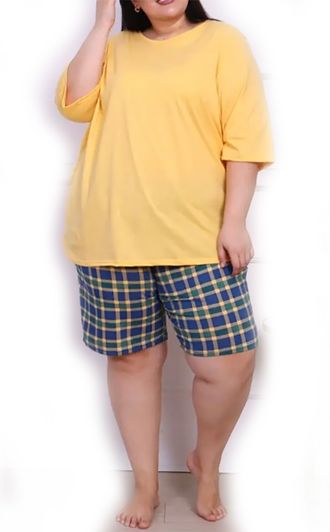 Женский костюм  с шортами большого размера арт. 15867-9297 (цвет желтый) Размеры 66-80