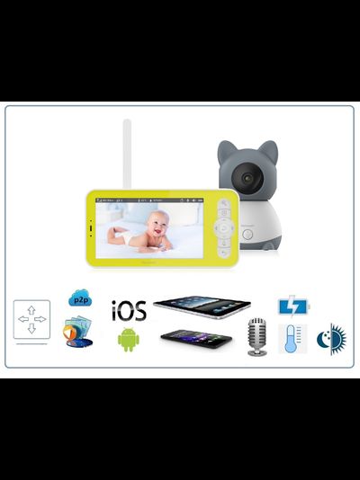 Видеоняня Ramicom VRC300, монитор 12,7 см. и одна поворотная видеокамера с датчиком движения и доступом на смартфоне с аккумулятором в мат. блоке и с DVR, HD