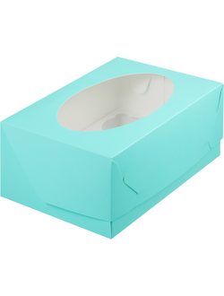 Коробка на 6 капкейков с окном (бирюза), 235*160*100мм