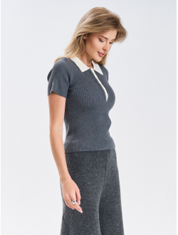 Футболка поло вязаная с коротким рукавом