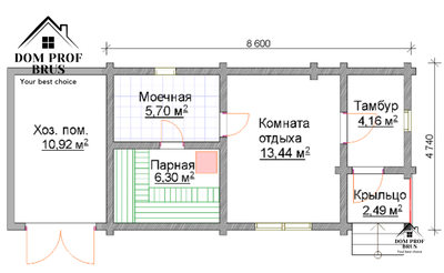 Баня из профилированного бруса "Комфортная" 32м2 8,5х5