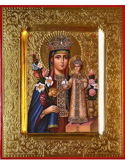 Неувядаемый Цвет.  Рукописная икона Пресвятой Божией Матери. 13х16см.