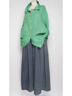 Блуза-жакет лён "КЛАПАНЫ ВИНТАЖНАЯ " яблоко, бирюзовая р.48-56