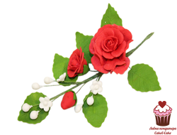 Украшение сахарное ветка Роза красная, МИНИ 12см