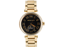 Часы Michael Kors с черным циферблатом золотые