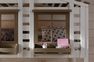 Кровать чердак-домик из массива сосны Двухярусная КИДС 21 с бельевыми ящиками и лесенкой