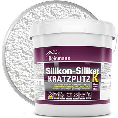 Штукатурка декоративная силикон-силикатная REINMANN Silikon-Silikat KratzPutz K30 Белая база Шуба 3 мм 25 кг