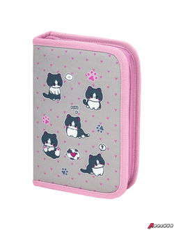 Пенал BRAUBERG, 1 отделение, полиэстер, 21×14 см, «Cat patches». 272327