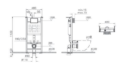 Комплект: инсталляция Vitra Core 732-5800-001 и панель смыва Root R 740-2211, черный матовый, для унитазов 3/6 л, глубина установки 12 см, 800-1874