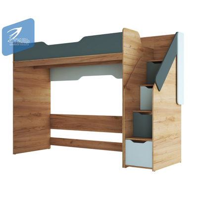 Rich КР-001 Кровать чердак Дуб Крафт золотой - Мята/Сумеречный голубой