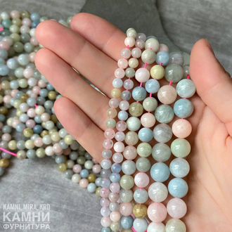 Бериллы микс, шары 6,1-6,5/8-8,5/9,9-10,2 мм, цена за нить 19 см