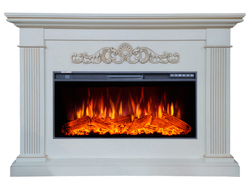 Линейный электрокамин Шелтон белый с золотой патиной с очагом FreeSpace 40 LED FX QZ