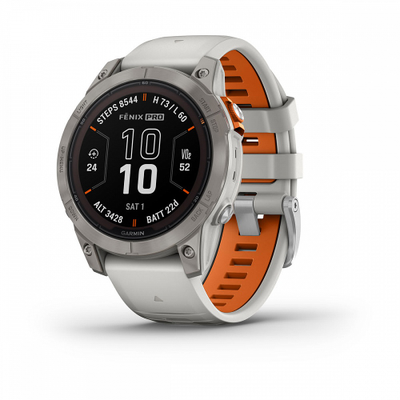 Умные часы Garmin Fenix 7 Pro Sapphire Solar титановый серый с серо-оранжевым ремешком 010-02777-20