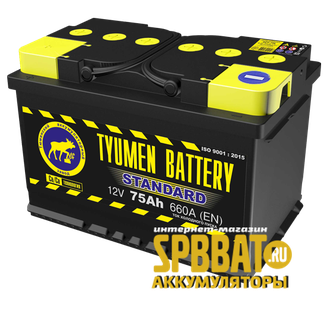 Аккумулятор Тюмень Стандарт 75 Ач ток 660А (TYUMEN BATTERY Standard) 6СТ-75L (Ca/Ca) П/П (278х175х190) прямая полярность + -