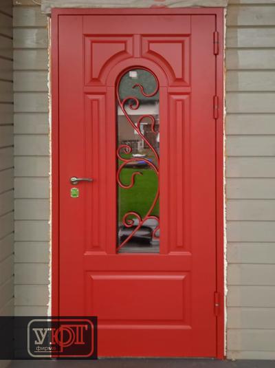 №12. входная дверь со стеклопакетом. сборная мдф накладка 20 мм с объёмной филёнкой