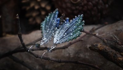 Серьги-крылья с капельками "Тайна Хрустального Леса", романтичный подарок девушке