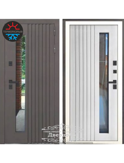 960*2050, ПРАВОЕ ОТКРЫВАНИЕ. ТЕРМОРАЗРЫВ. КРОНОС МУАР Ral 8019 (КОРИЧНЕВЫЙ) - СОФТ БЕЛЫЙ СНЕГ/ СТЕКЛОПАКЕТ.