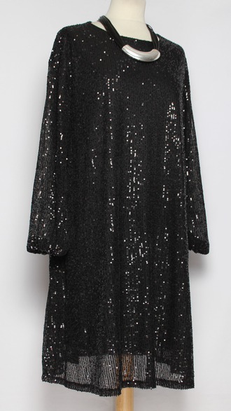ПЛАТЬЕ-ТУНИКА НАРЯДНОЕ "РАСКЛЕШЕННОЕ ПАЙЕТКИ" черное р.46,50,52,54,58