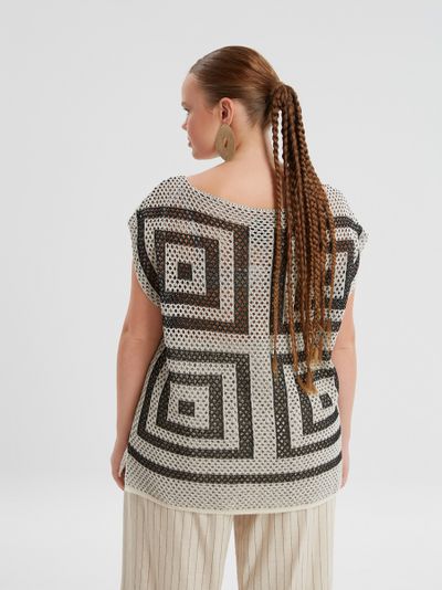 Топ летний вязанный сетка с прямоугольным орнаментом