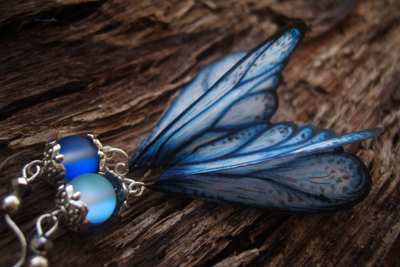 "Тайны небесных сфер", серьги с шёлковыми крылышками