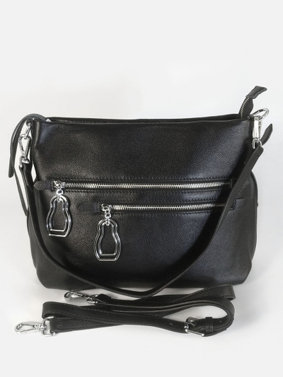(АРТИКУЛ: 10128/1/5) СУМКА ЖЕНСКАЯ, СРЕДНЕГО РАЗМЕРА, НАТУРАЛЬНАЯ КОЖА, ЧЕРНАЯ, С НАРУЖНЫМИ КАРМАНАМИ, С ПЛЕЧЕВЫМ РЕМНЕМ