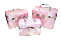 Набор Шкатулок для хранения косметики, 3шт, Цвет Розовый, Голубой, Серебро
