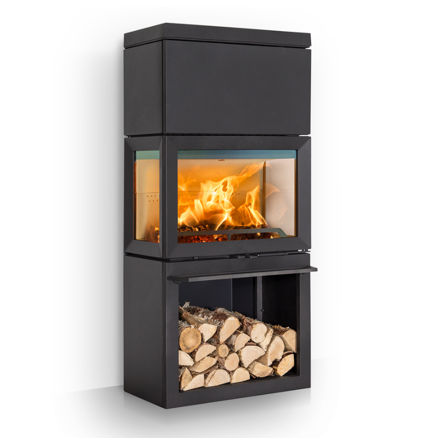 Камин три стекла для обогрева дома Jotul F520 HT с теплонакопителем в верхней части