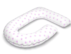 Подушка обнимашка формы G с шариками полистирола + наволочка на молнии хлопок сиреневые звезды