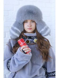 Ушанка "Полярная звезда" цвет белый + сапфир