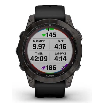 Умные часы Garmin Fenix 7 Sapphire Solar титановый серый DLC с черным ремешком