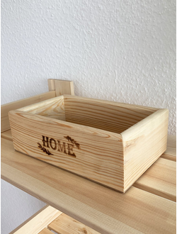 Ящик из натурального дерева неокрашенный с гравировкой "HOME", (разные размеры), 20*20*9 см.