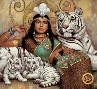Девушка с белыми тиграми (алмазная мозаика)  ml-mgm-mt-my-mz avmn