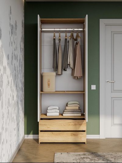 Абрау Шкаф двухстворчатый (с ящиками) Дуб золотой/Белый