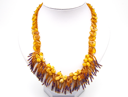 Колье из желтого и матового янтаря и чешского бисера 00104