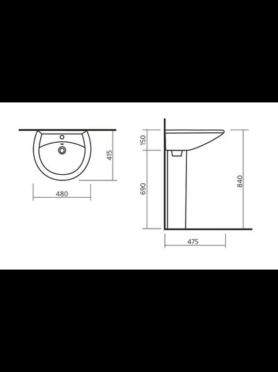 Раковина с пьедесталом Sanita Умывальник-тюльпан Аттика-48 с отверстием