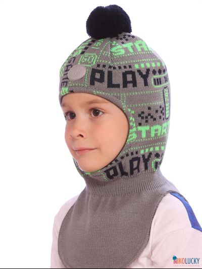 Шапка-шлем  21202-06, цвет темно-серый,салатовый, р. 50-52