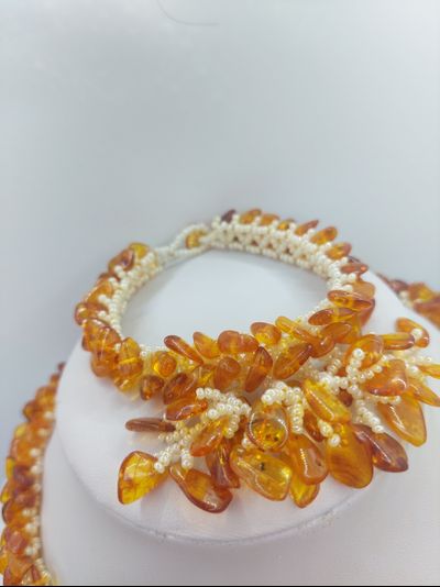 Комплект из Чешского бисера с натуральным янтарем 10979 ,10980