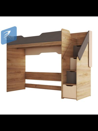 Rich КР-001 Кровать чердак Дуб Крафт золотой - Миндаль/Глиняный серый