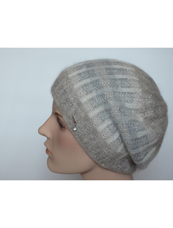 Вязаный берет из мохера и альпака Vizio Италия 6916 B бежевый