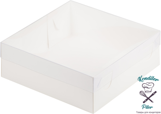 Коробка для зефира, тортов и пирожных с пластиковой крышкой 200*200*70 мм, белая