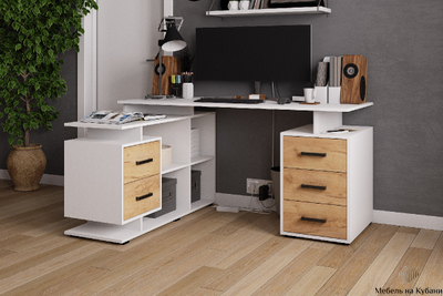 СКМУ-3 компьютерный стол угловой Белый с тиснением/Дуб Крафт Золотой