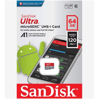 Карта памяти SanDisk Ultra microSDXC Class 10 UHS-I 120MB/s 64GB